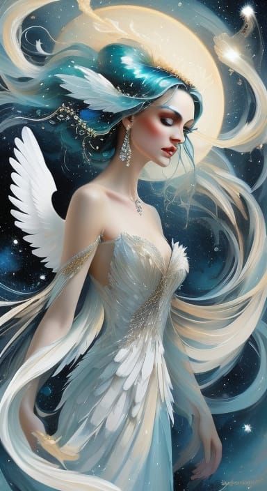 Majestic Angel Descends from Nebula in Painterly Cosmic Art ...