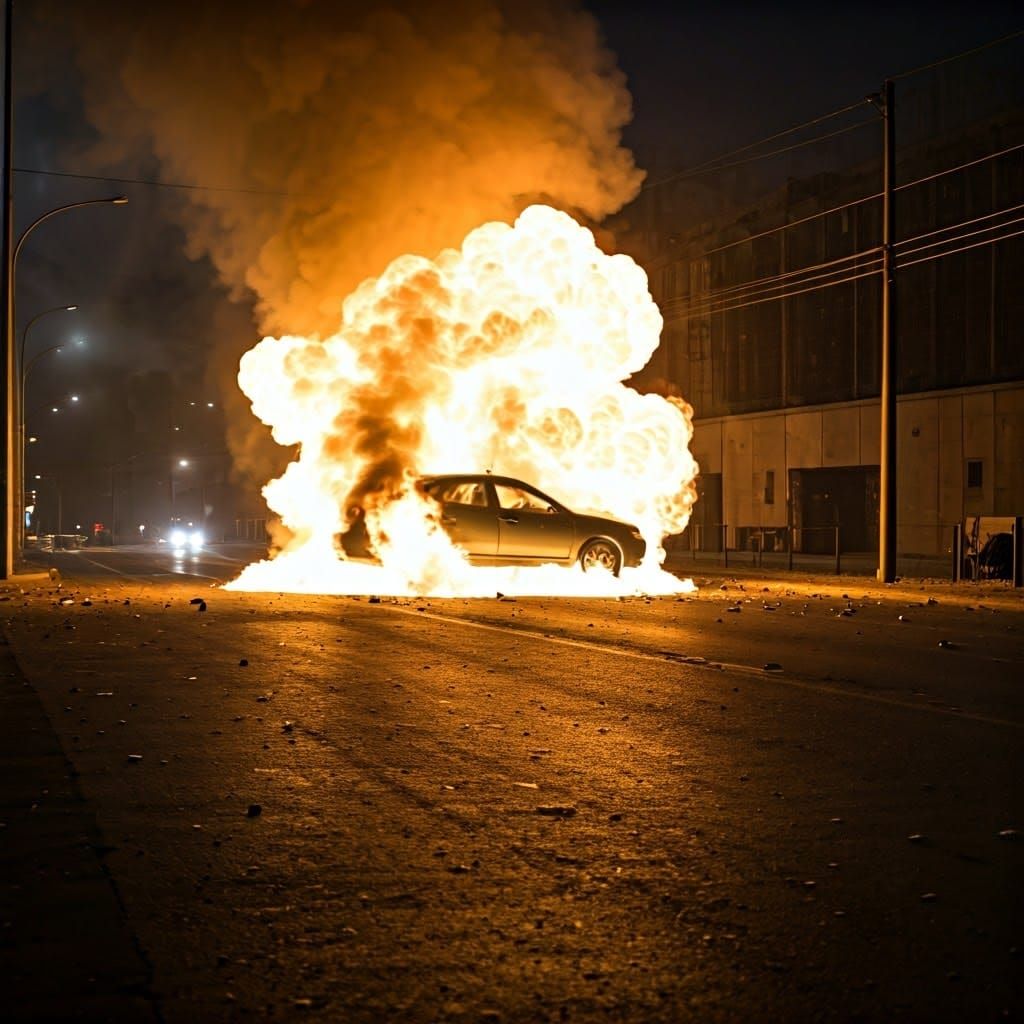 Car Explosion on City Street in Cinematic Style
