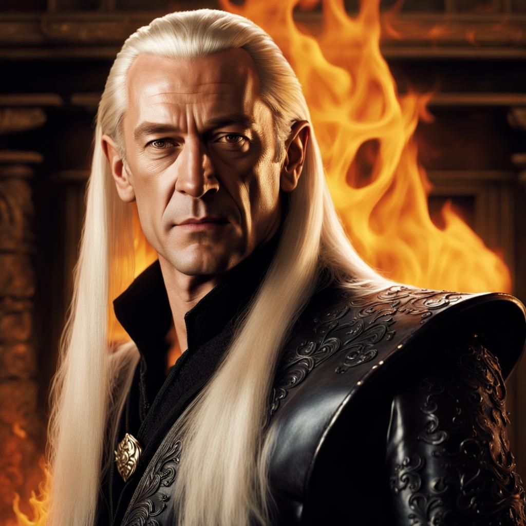 Fantasy Art: Blond Man with Wand by Fireplace