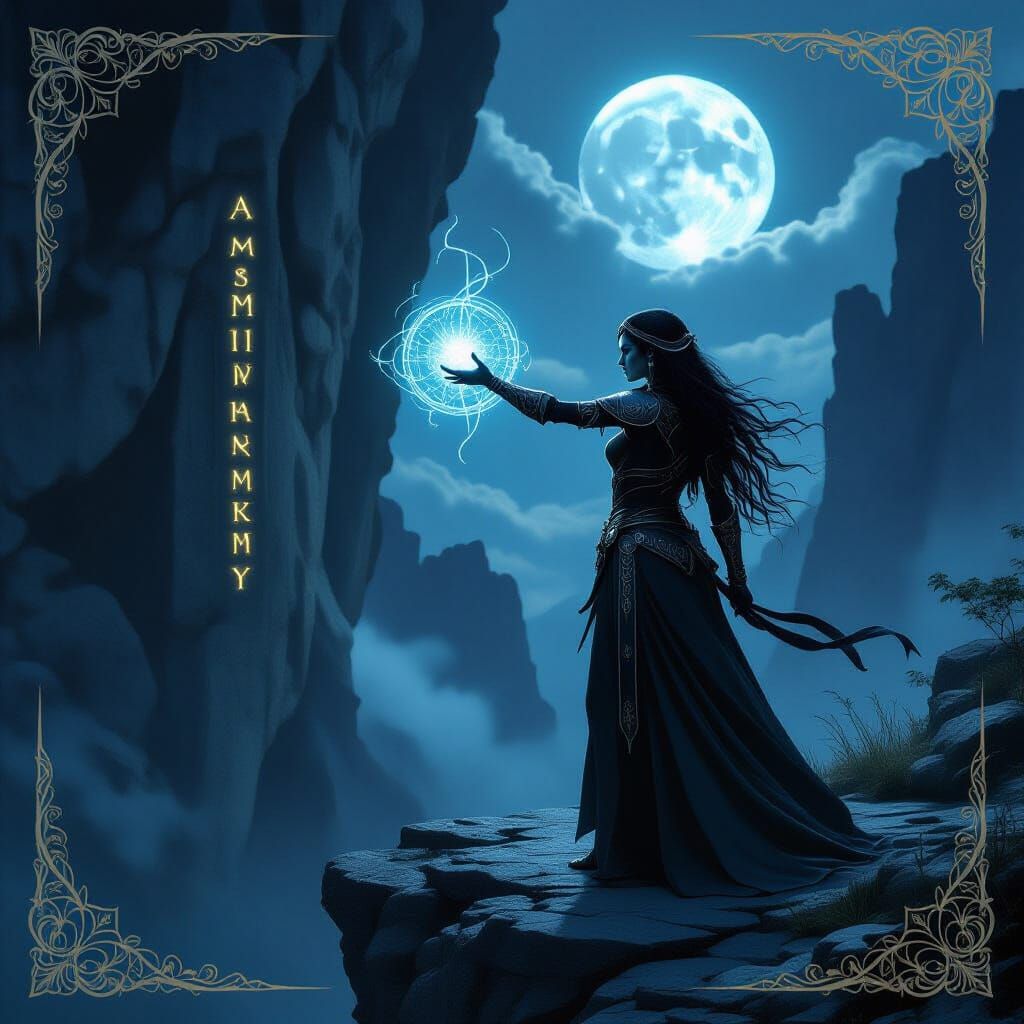 Drow Warrior on Precipice Overlooking Shadowy Canyon