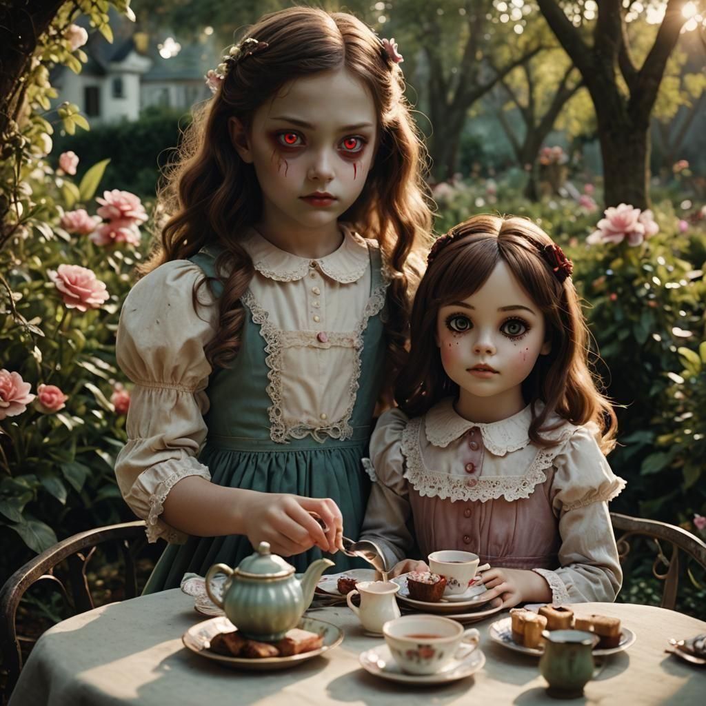 Innocent Girl's Tea Party with Demonic Doll