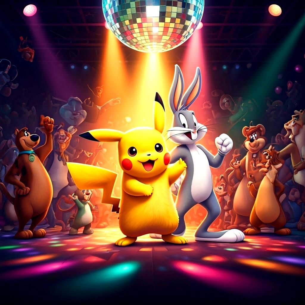 Pikachu and Bugs Bunny Disco Dance Art