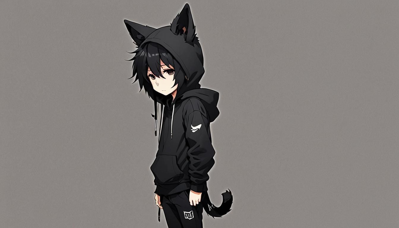 Anime Furry Boy with Black Hoodie