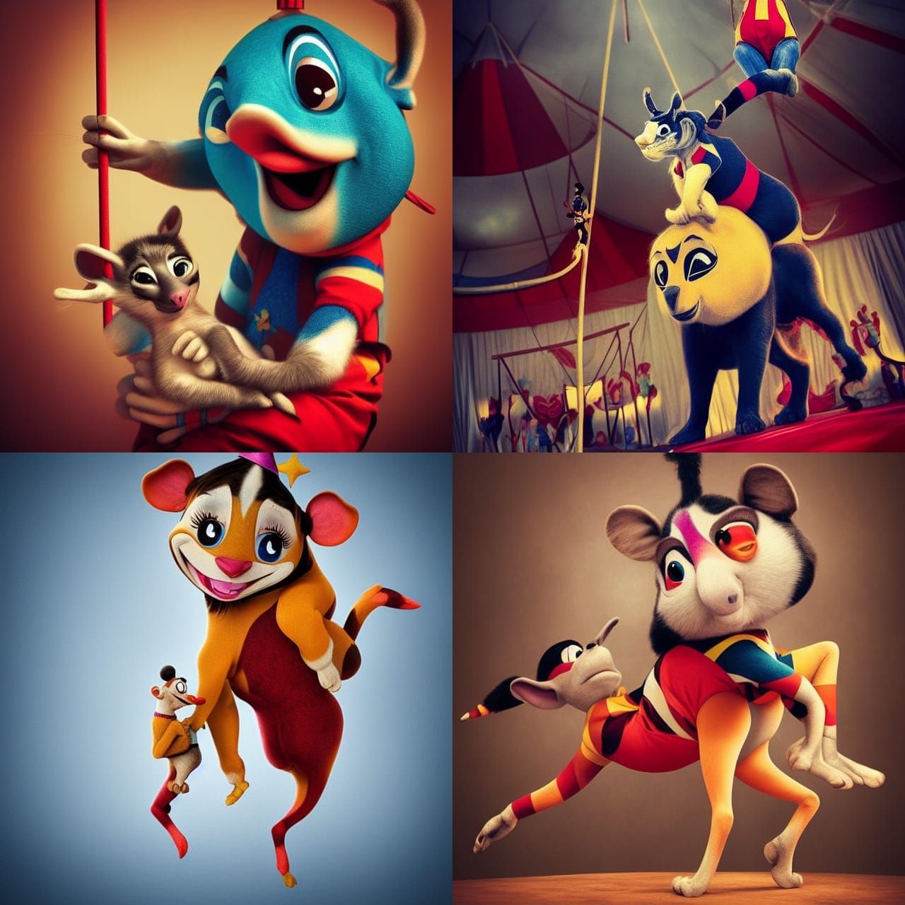 Adorable Circus Animals in Disney Pixar Style
