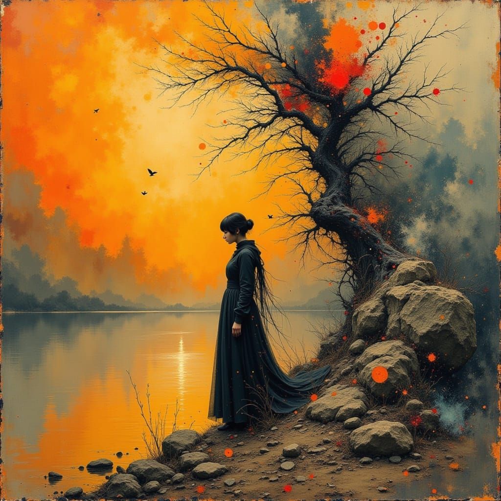 Dual-Realm Portrait in Mixed Media Style