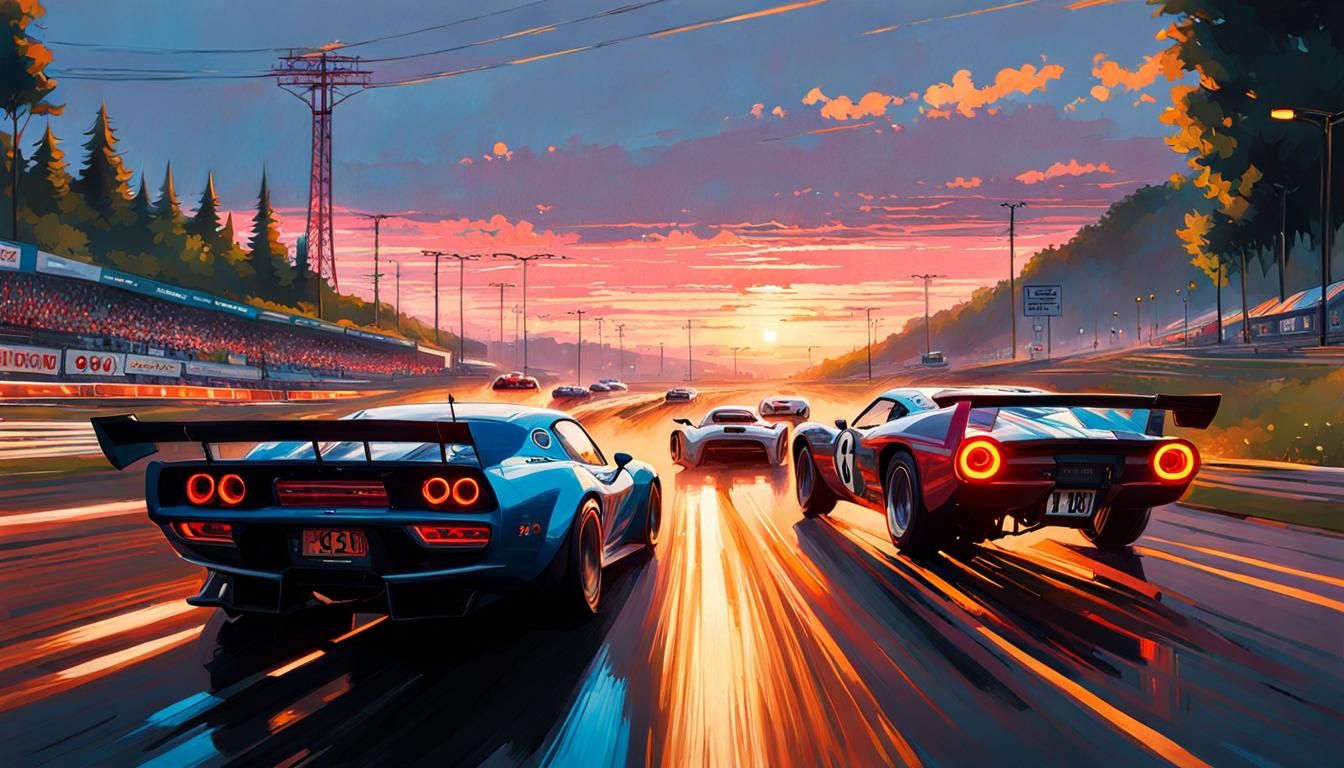 Hyperdetailed Drag Racing Landscape in Studio Ghibli Style