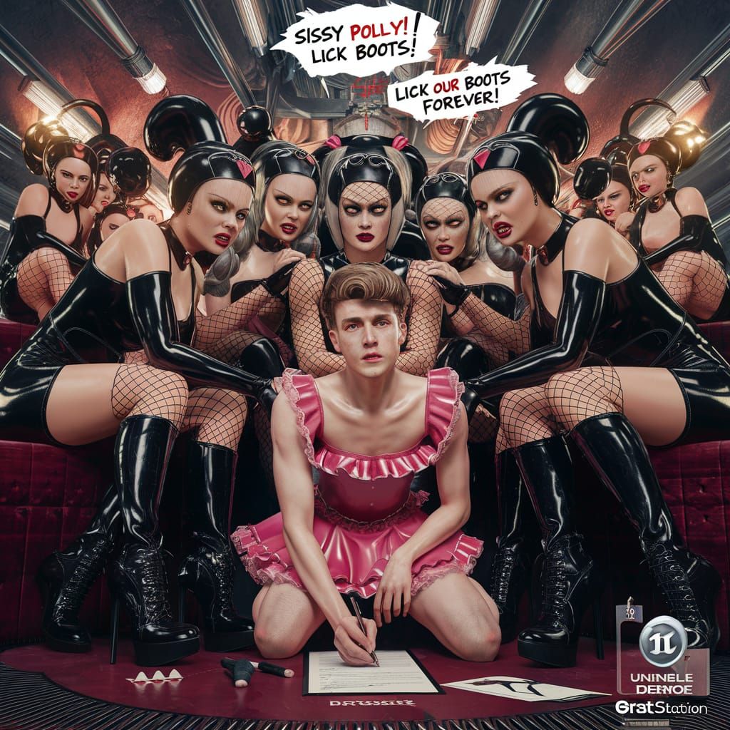 Latex Goddesses Dominate Submissive Man in Cyberpunk Citysca...