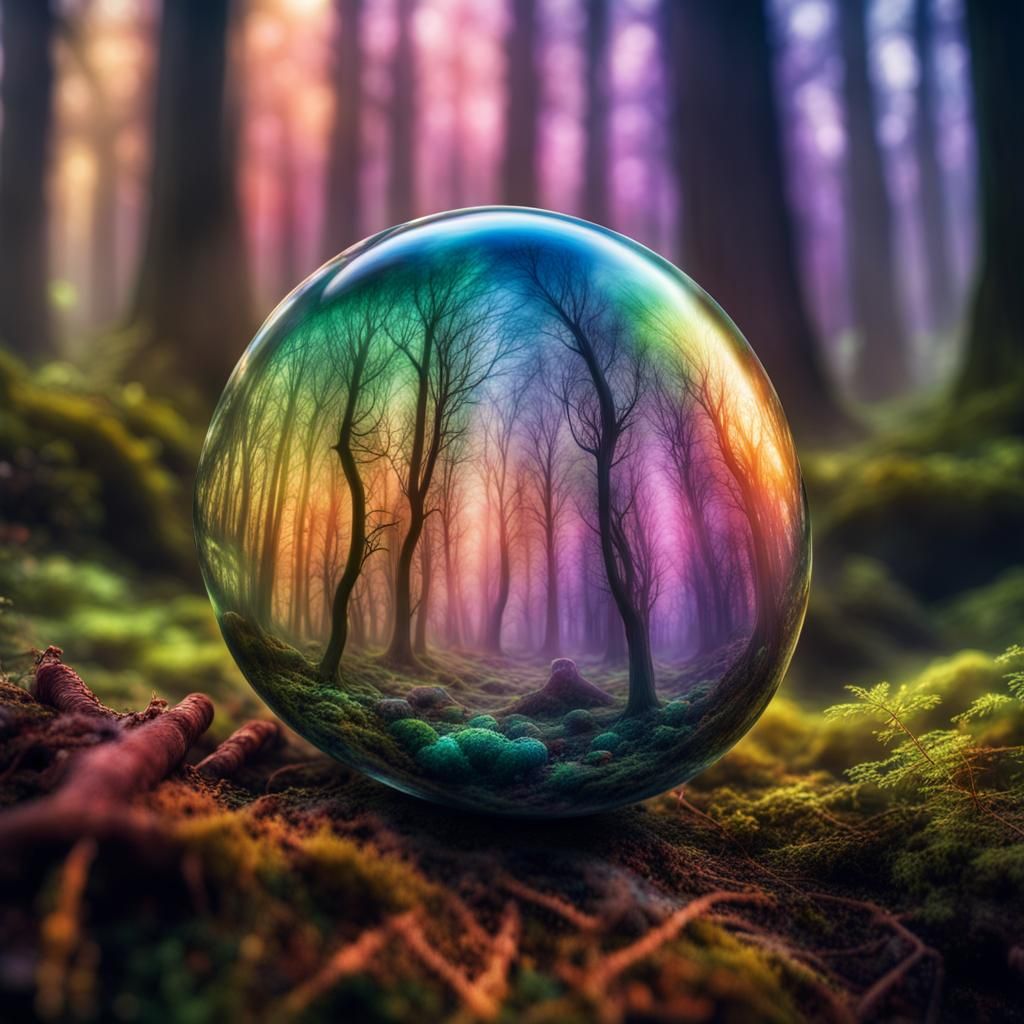 Fantasy Fungal Forest Reflected in Crystal Orb