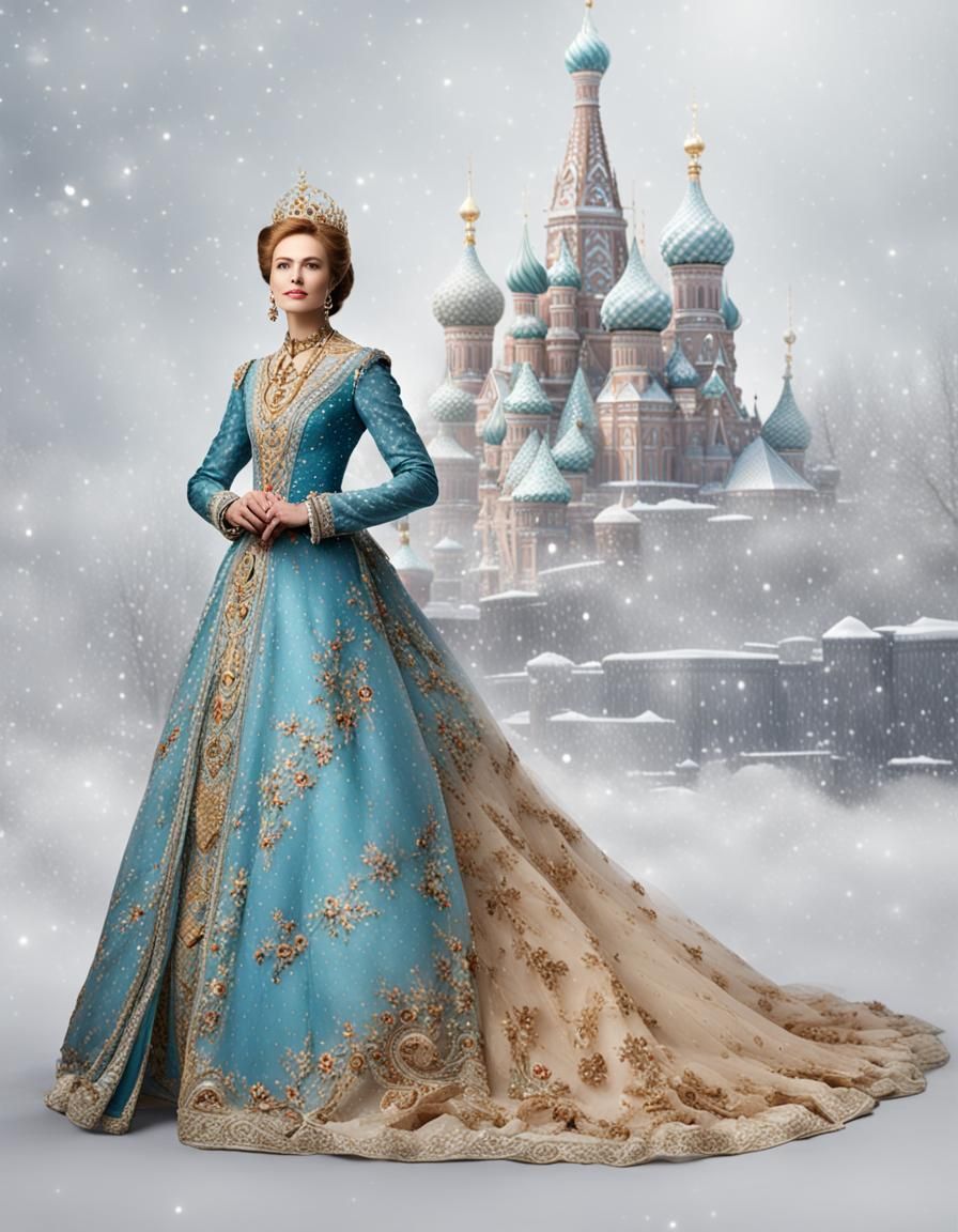 Elegant Tsarina in Blue Fashion Dress