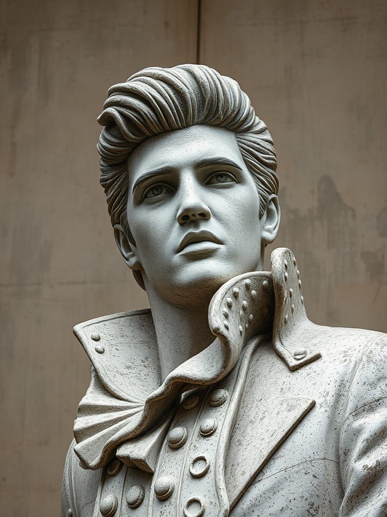 Concrete Elvis Sculpture on Grunge Background