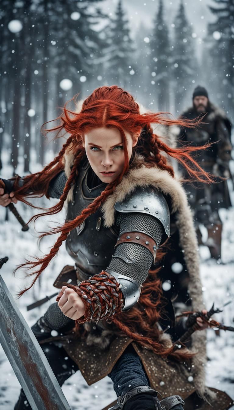 Viking Warrior Woman in Winter Fight