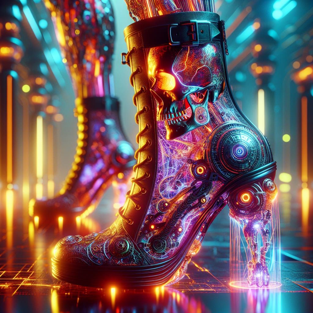Fractal Biomech Cyberpunk Skull Boots Close-Up