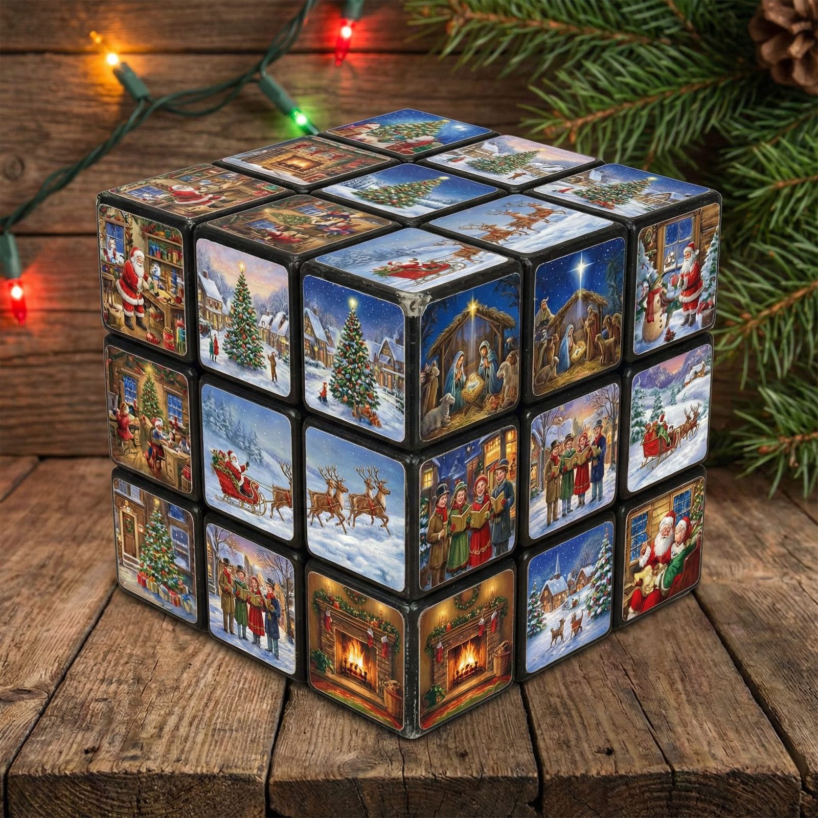 Rubik's Cube With Christmas Scenes