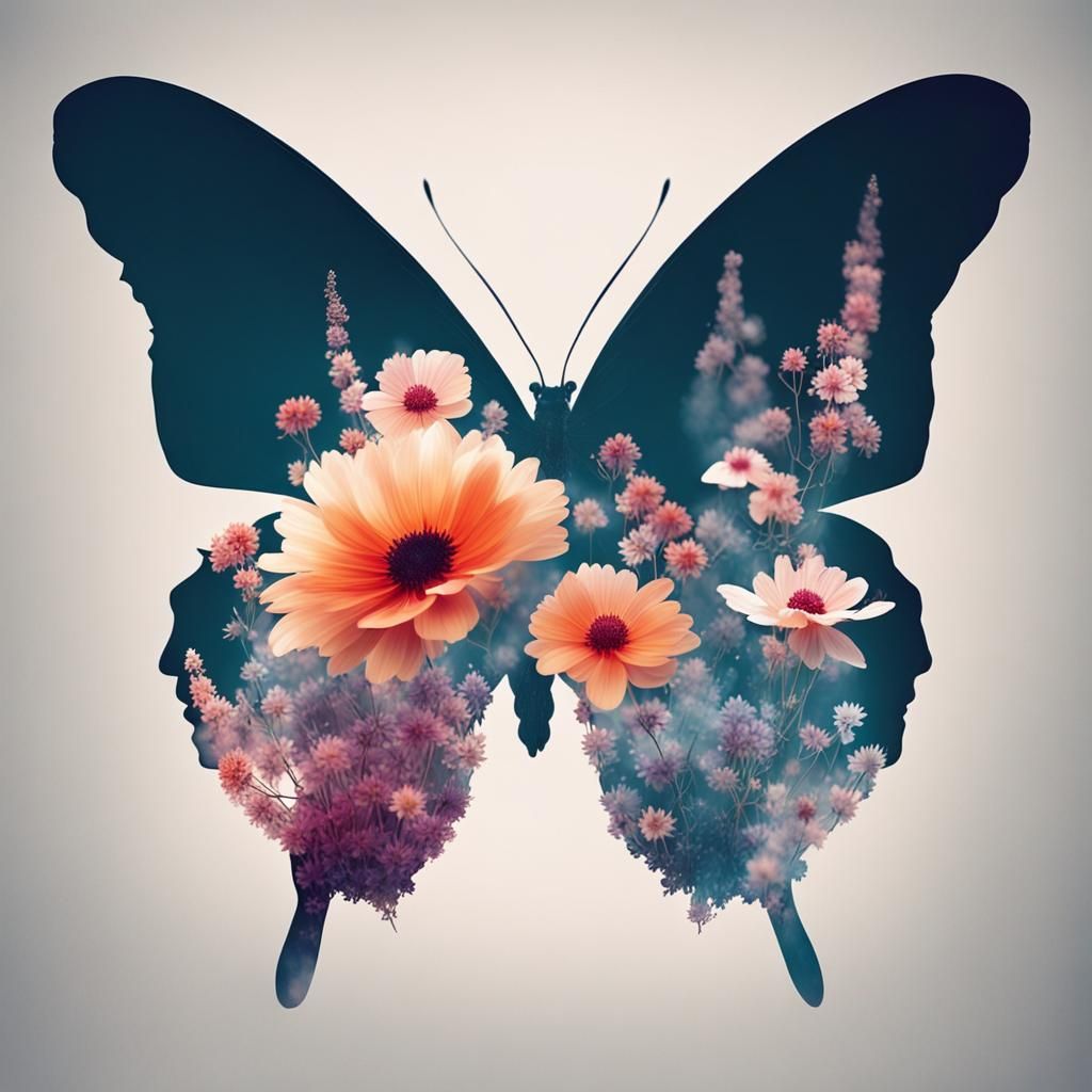 Floral Butterfly Double Exposure: Magical Garden