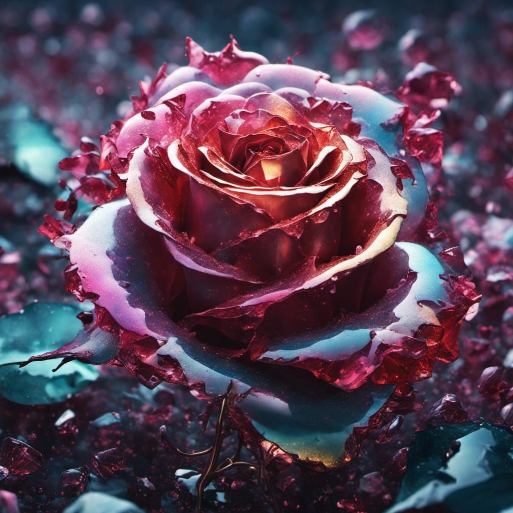 Glass Rose on Snow: Dreamy Fractal Conceptual Art