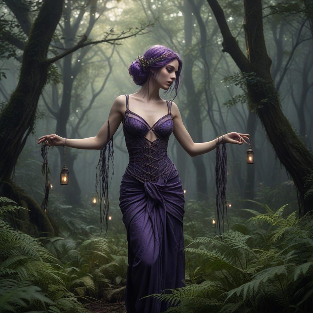 Dark Fantasy Goddess Cradles Serpent in Enchanted Forest
