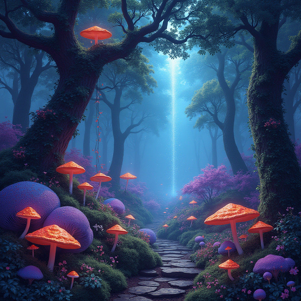 Luminous Enchanted Forest with Iridescent Foliage