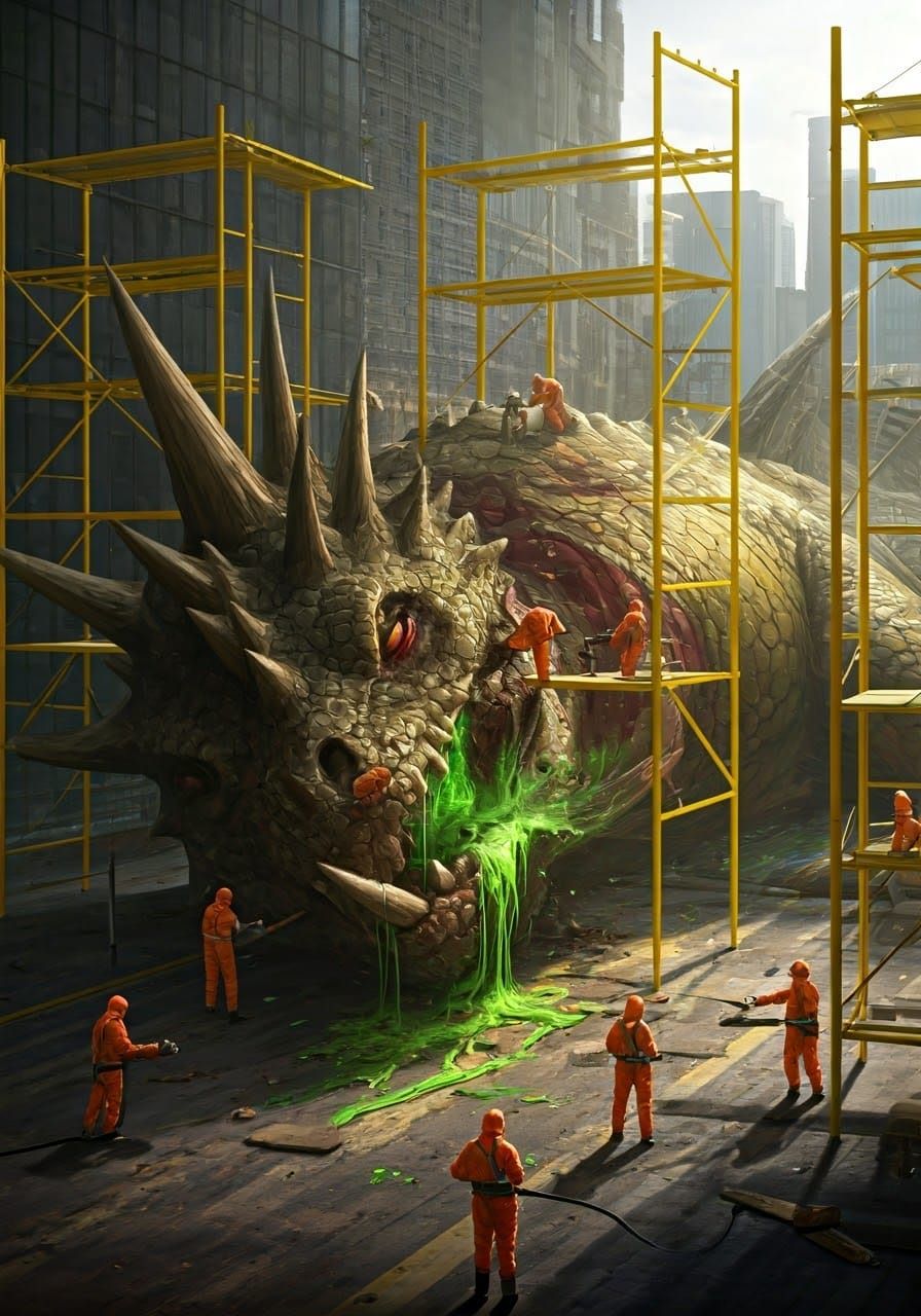 Kaiju Extermination Site: Hazmat Workers Cut Down Giant Rept...