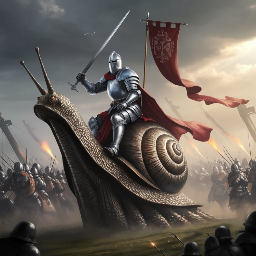 Medieval Knight Rides Gigantic Snail into Battle