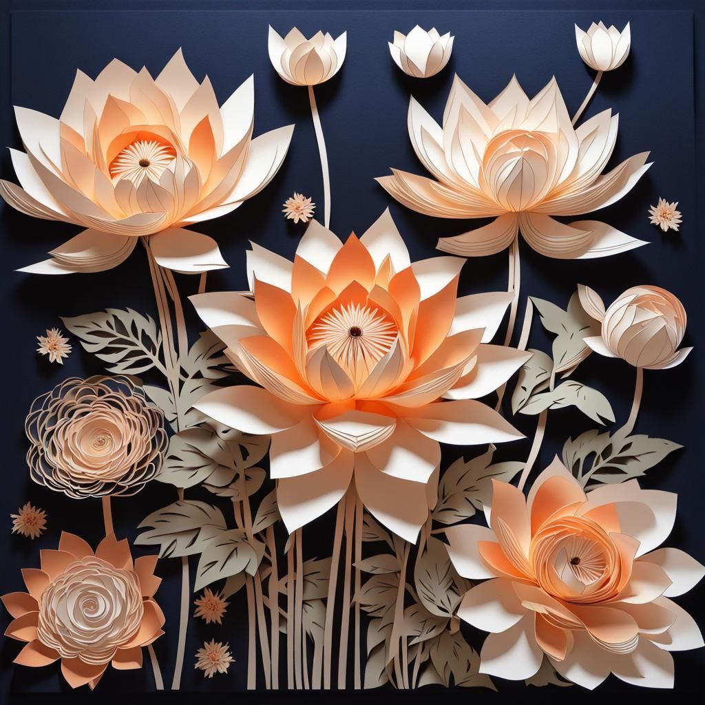 Intricate Paper-Cut Bouquet of Flowers