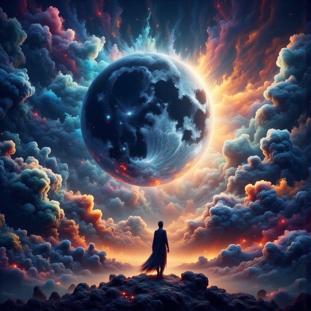 <lora:Colored Smoke Flux:1.150>Blue moon, you saw me standin...