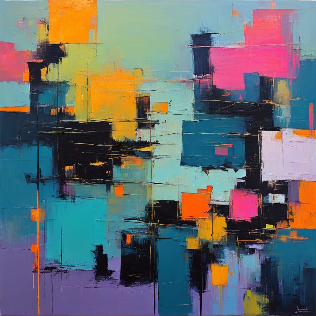 Vibrant Expressionist Abstraction with Neon Accents