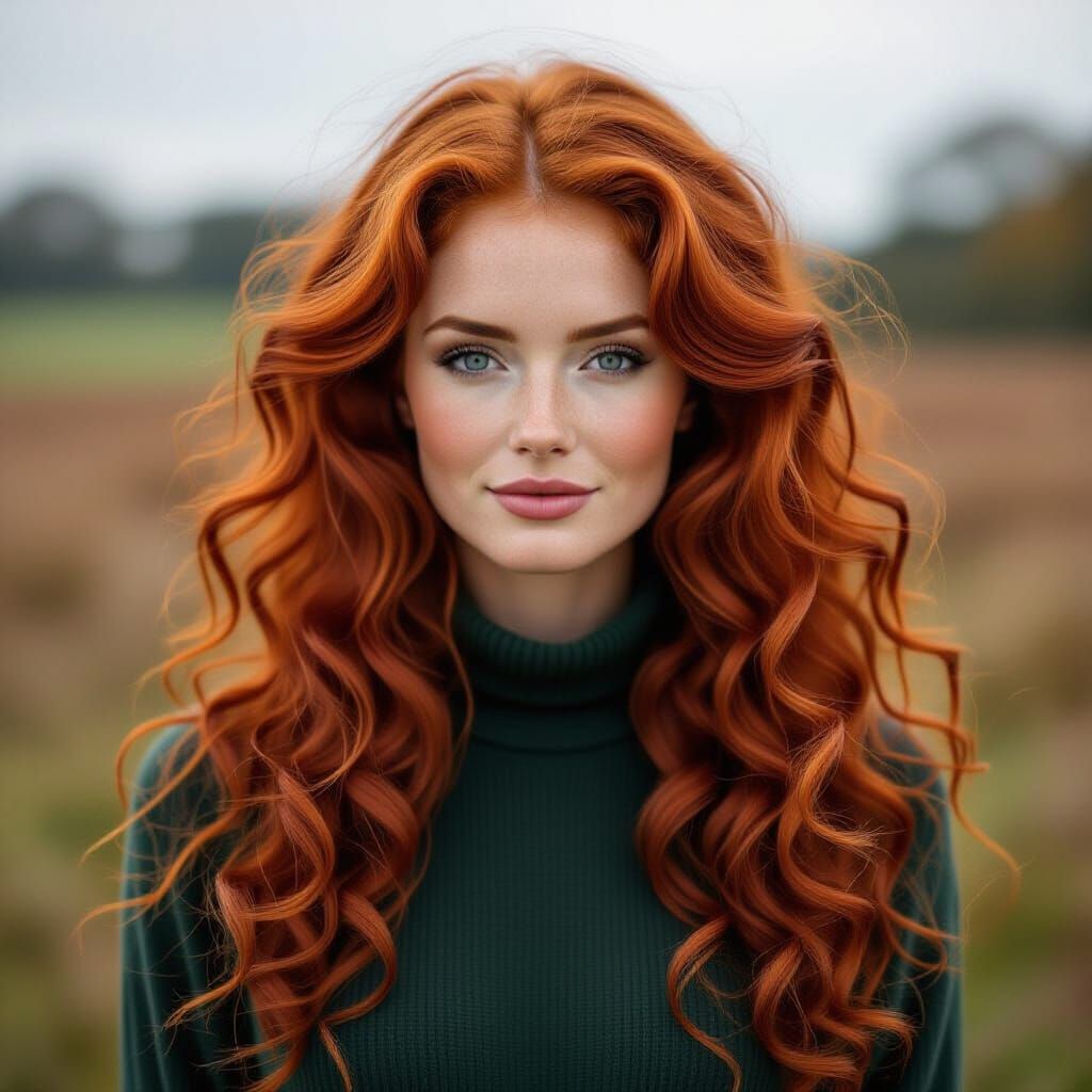 Beautiful Native British Woman With Long Red Curly Hair