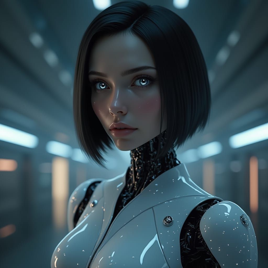 Hyperrealistic Female Android with Glowing Accents