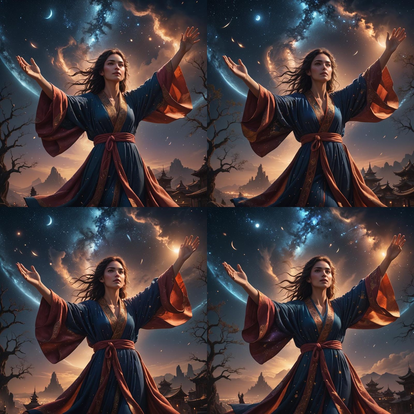 Fantasy Girl Reaching for the Night Sky
