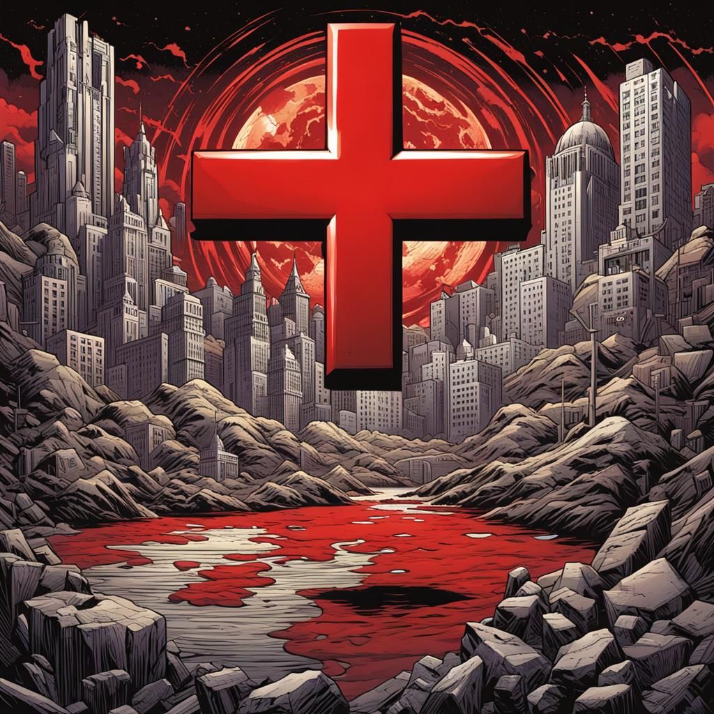 Red Cross Symbol in Comic Book Art Style