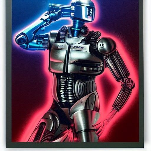 Cyberpunk RoboCop in Neon Cityscape