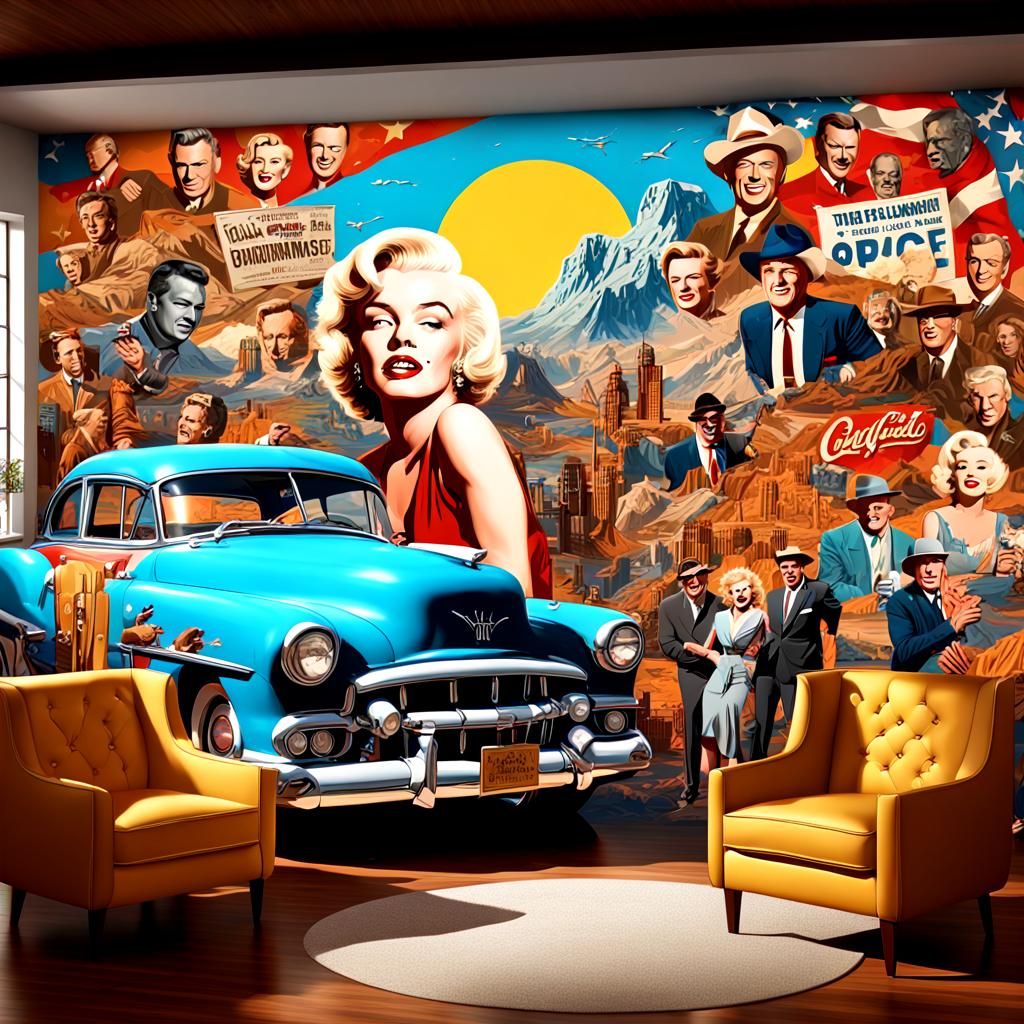 Pop Art Mural of Celebrities in Detailed Matte Painting