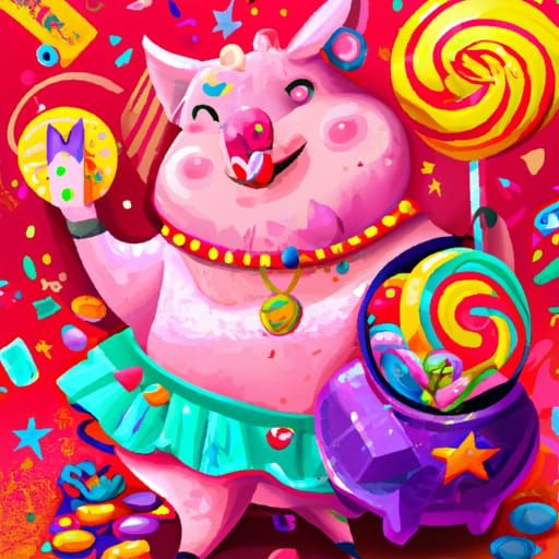 Cute Pig as Superwoman in Candy Art Style