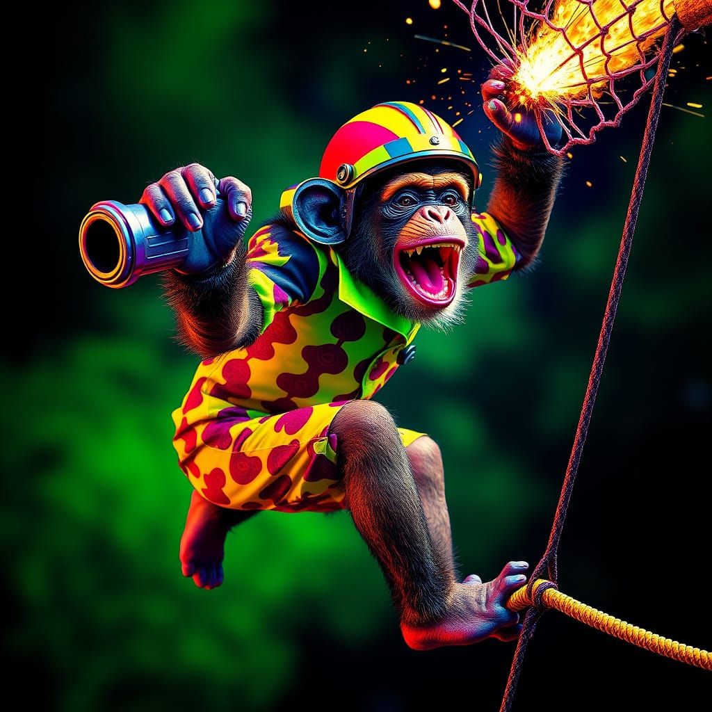 Psychedelic Stunt Chimp Soars in Neon Blacklight Art