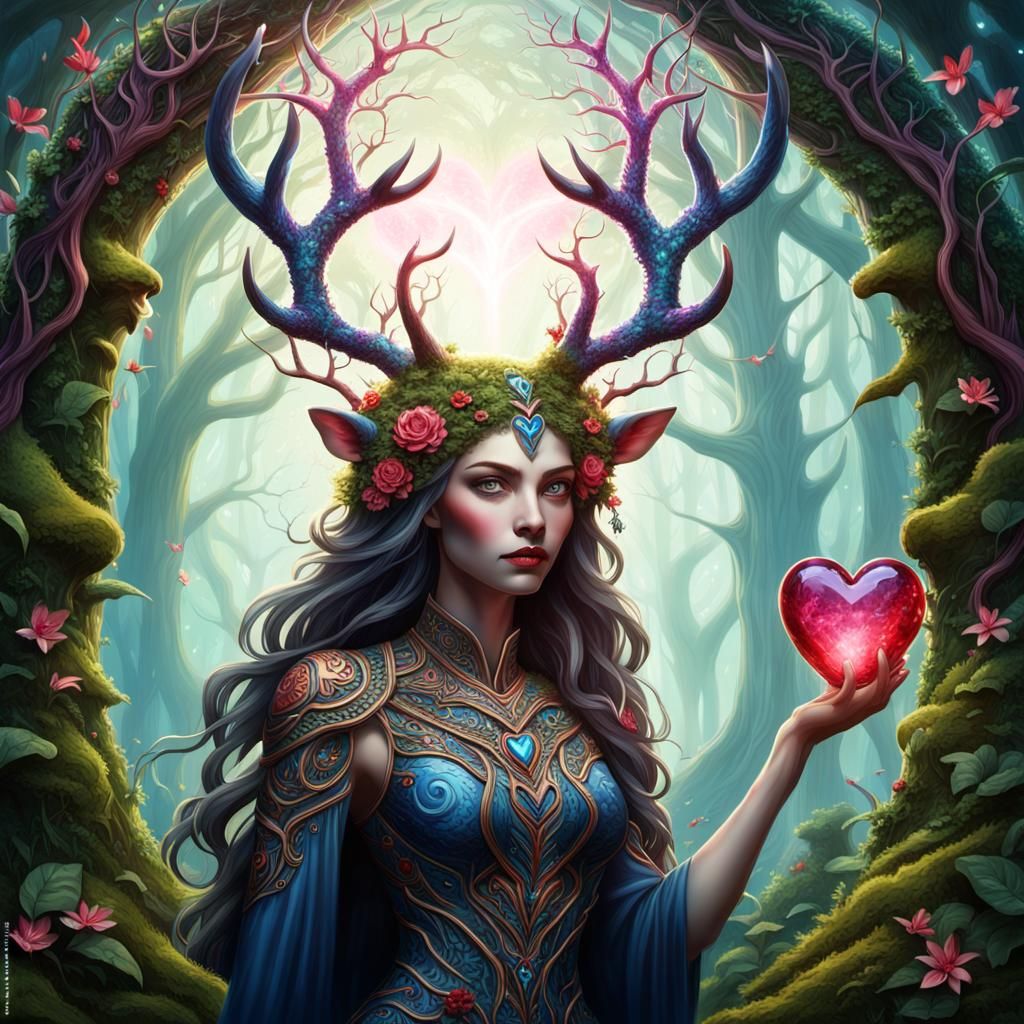 Powerful Druid Woman with Glass Heart, Hyperdetailed Art