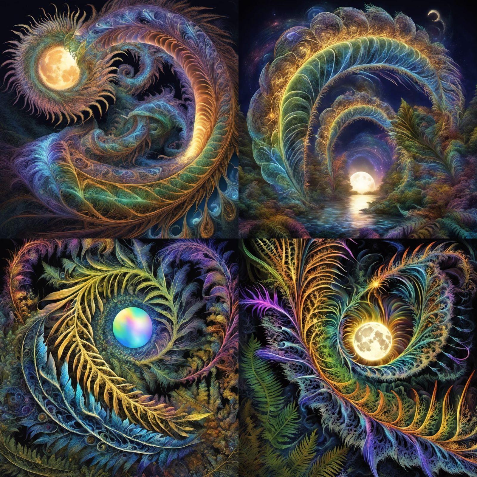 Rainbow Feathered Serpent Flies in Bioluminescent Landscape