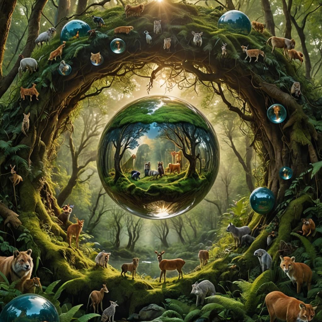 Forest Sphere with Sunset, Bokeh Style