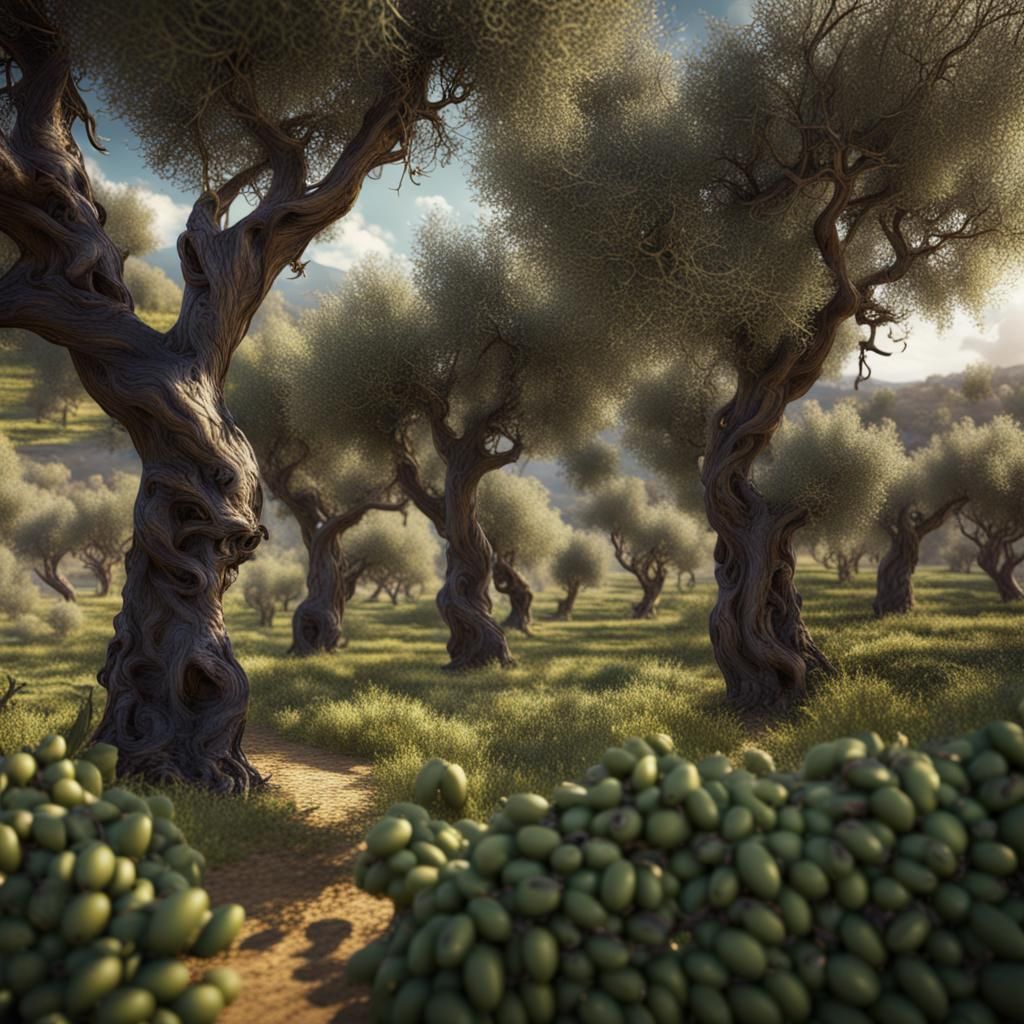 Olives Growing in Garden: Detailed Matte Painting