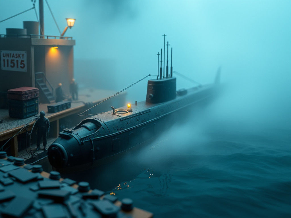 WWII German U-BOAT Miniature Scene in Fog