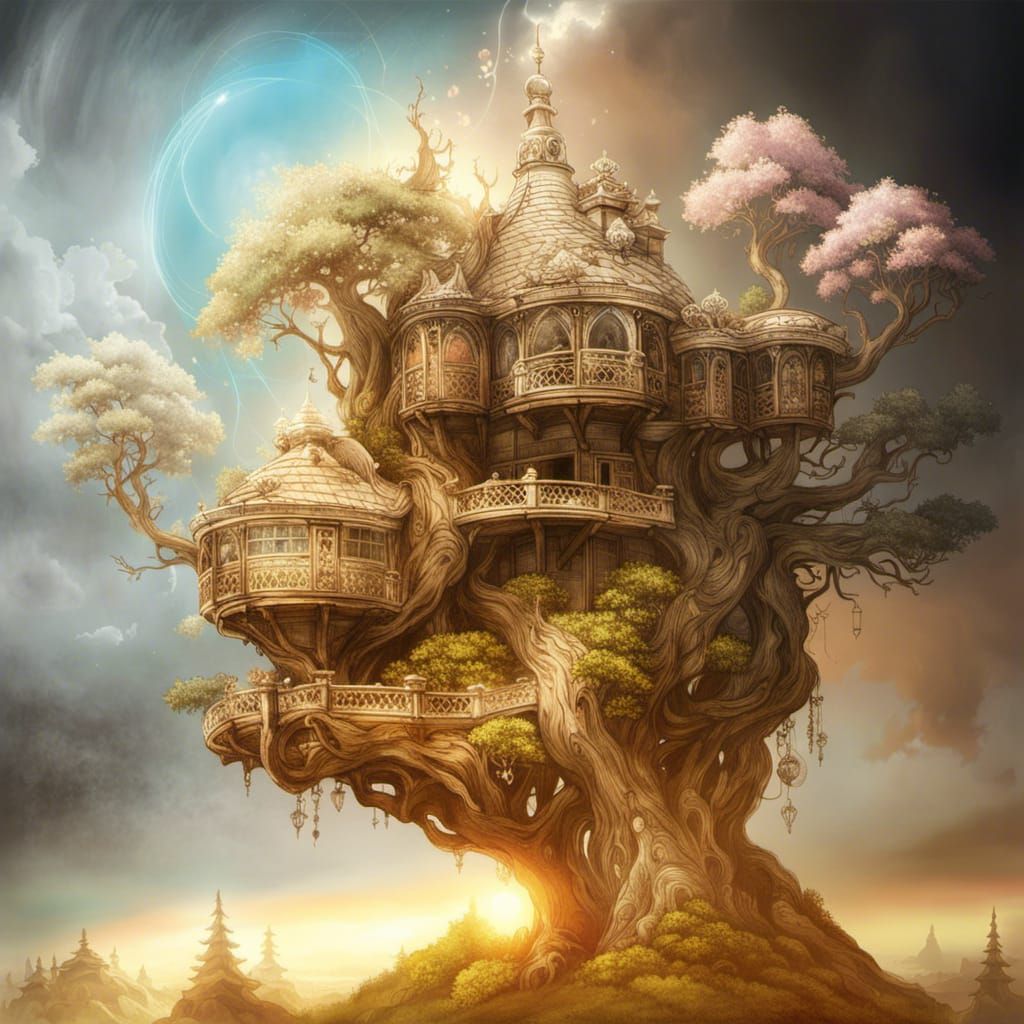 Ancient Bonsai Treehouse in Art Nouveau Style