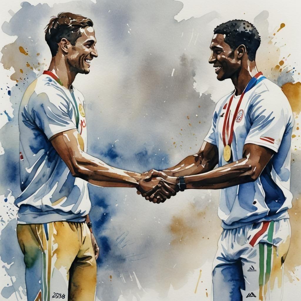 Olympic Athletes Shake Hands in Watercolor