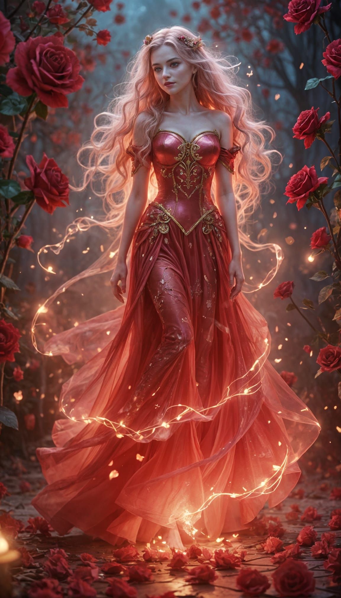 Enchanted Valentine Witch Dances in Rose Garden