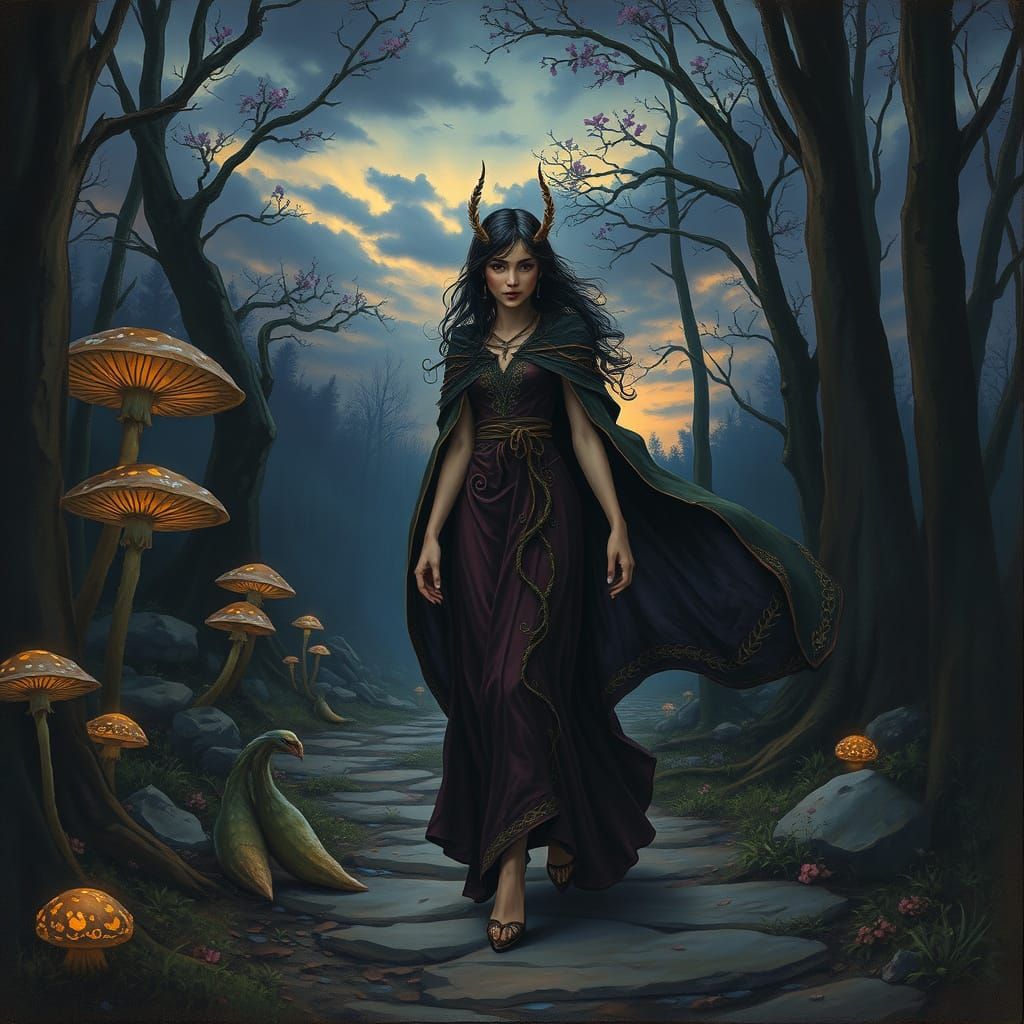 Liora the Duskwalker in Twilight Forest, Painterly Style