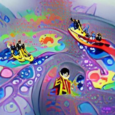 Yellow Submarine in Psychedelic Holographic Style