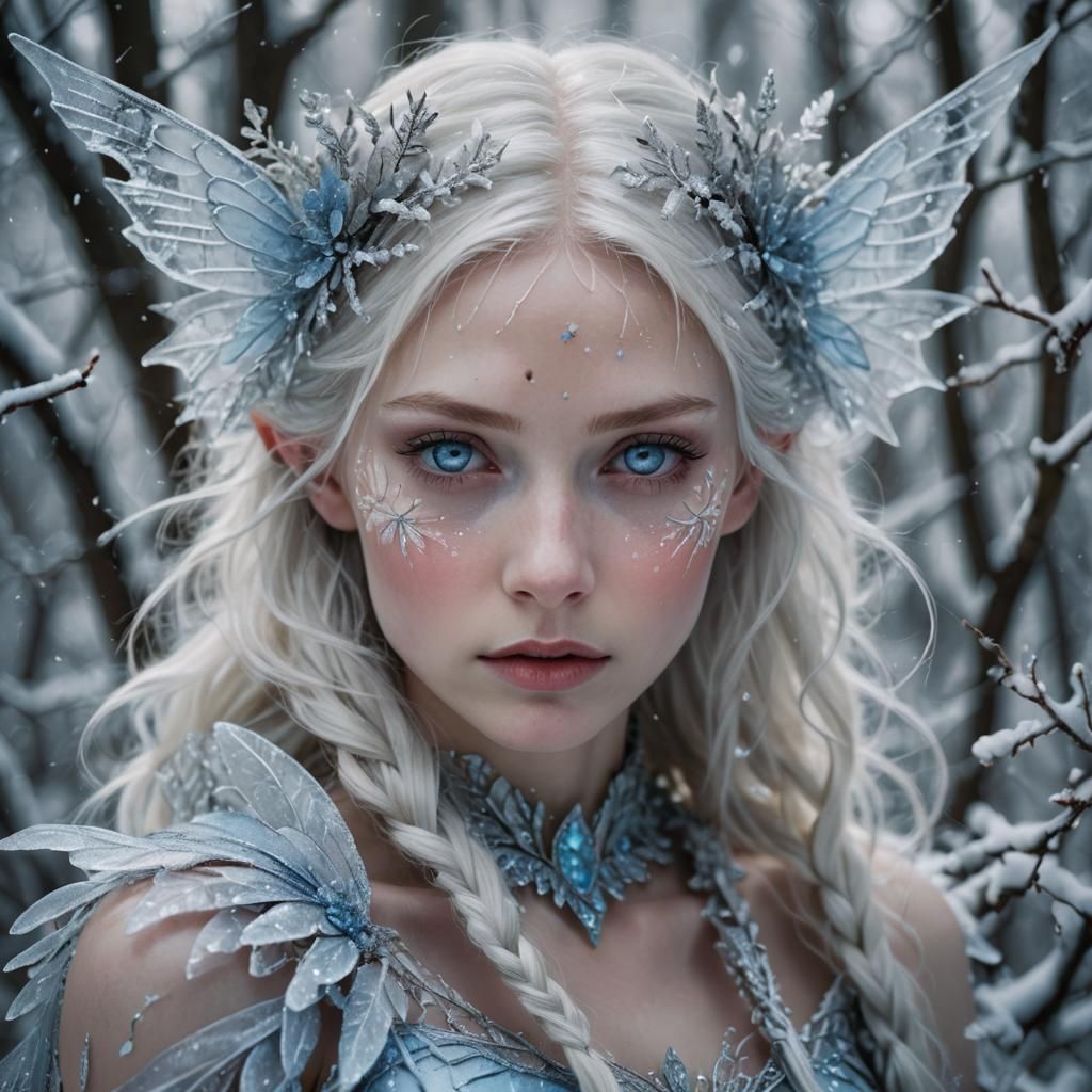 Ice Fairy Portrait in a Winter Forest