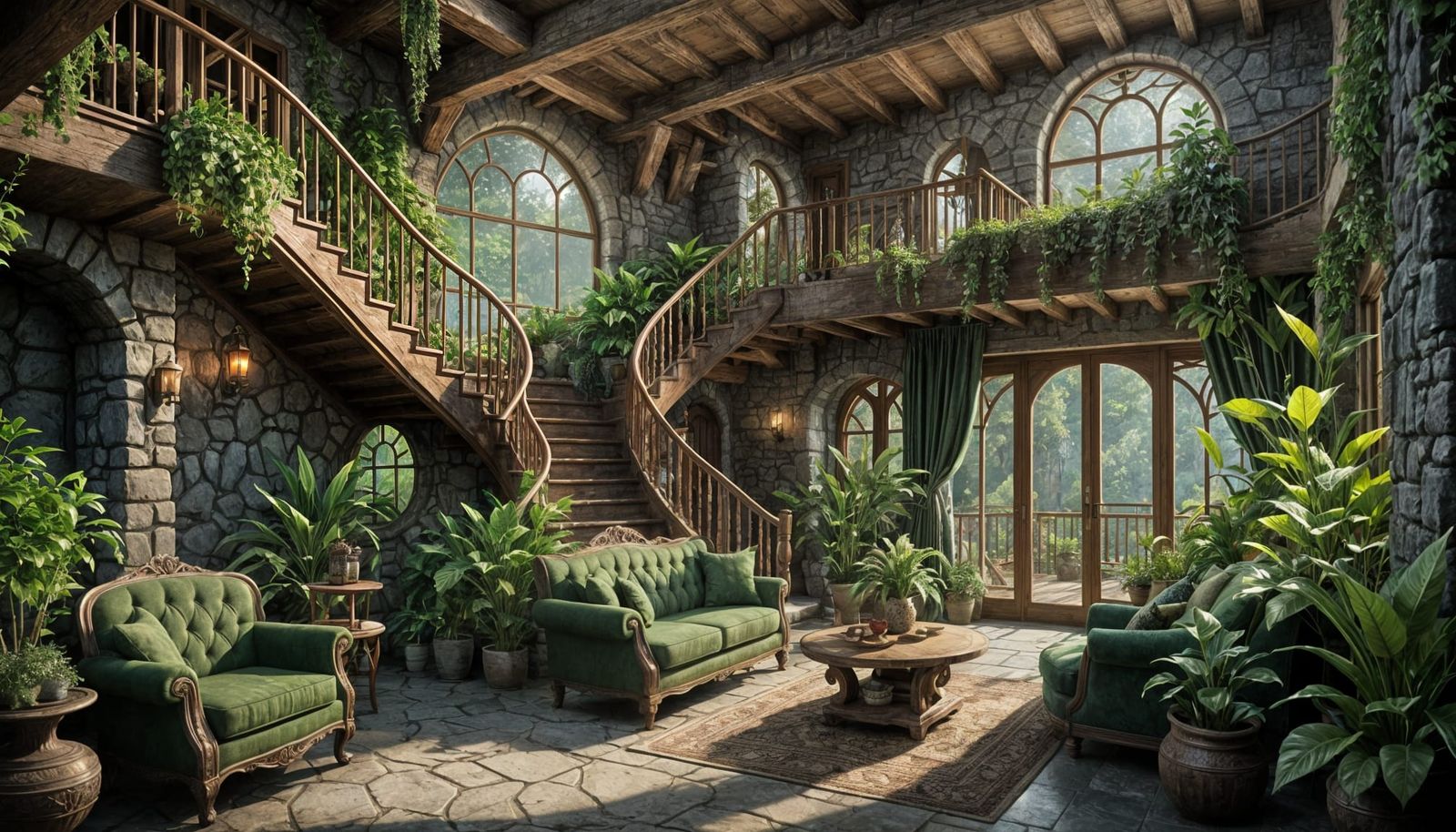 Elven Cottage Living Room with Rustic Design