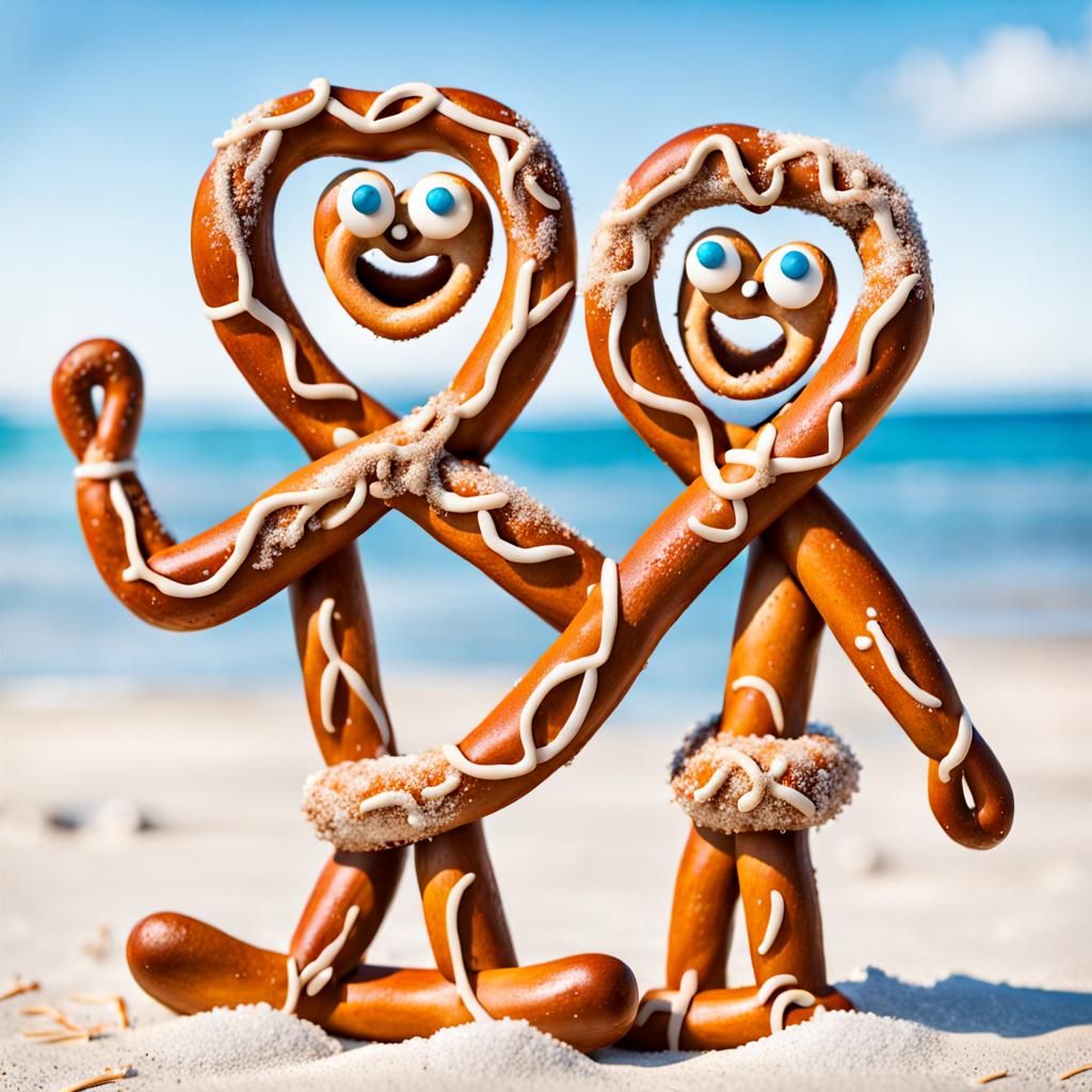 Whimsical Pretzel Family on the Beach