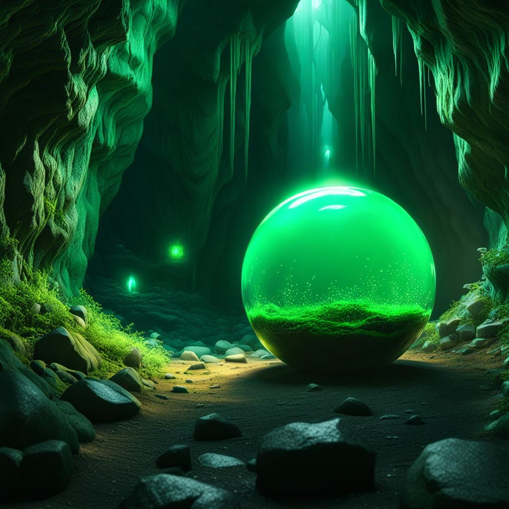 Magical Green Orb in Underground Cave