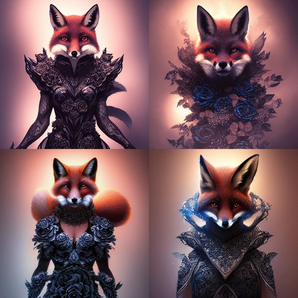 Hyper-Realistic Fox with Roses in Digital Art Style