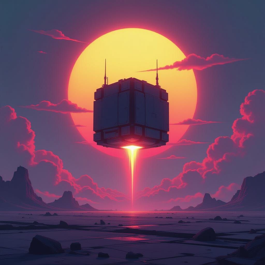 Robotic Entity Ascends Under Demonic Sun